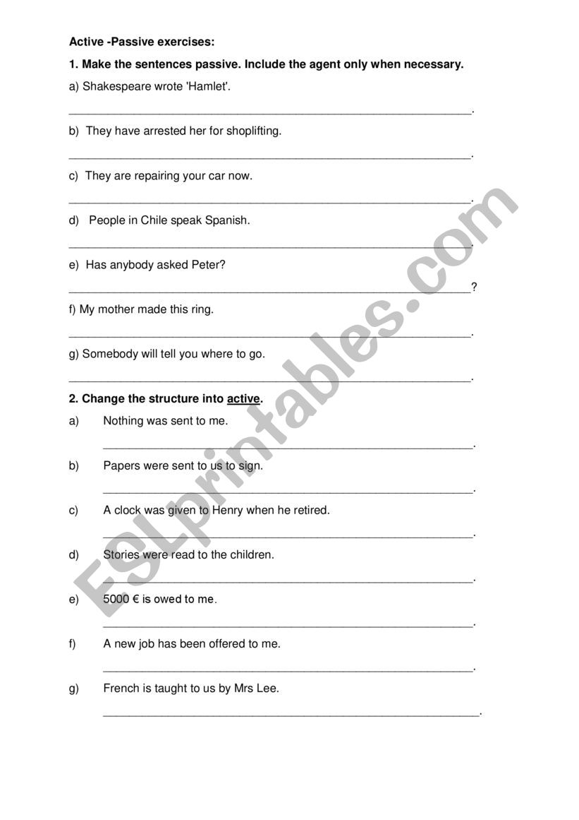 Active Passive Sentences worksheet