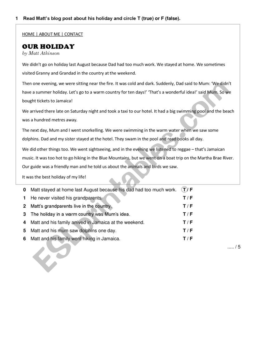 Reading Comprehension worksheet