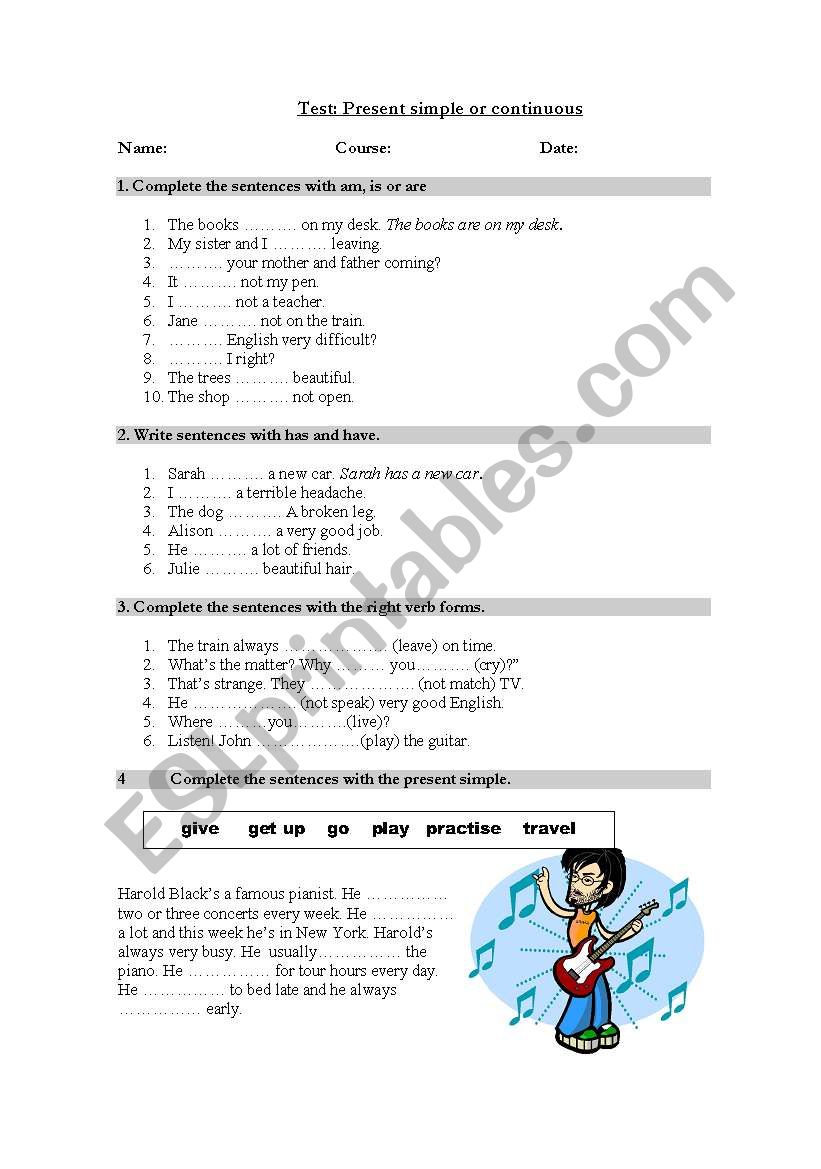 Test: simple present or continuous (b)