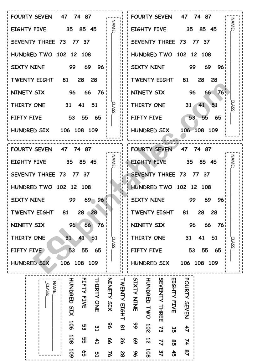 Numbers worksheet