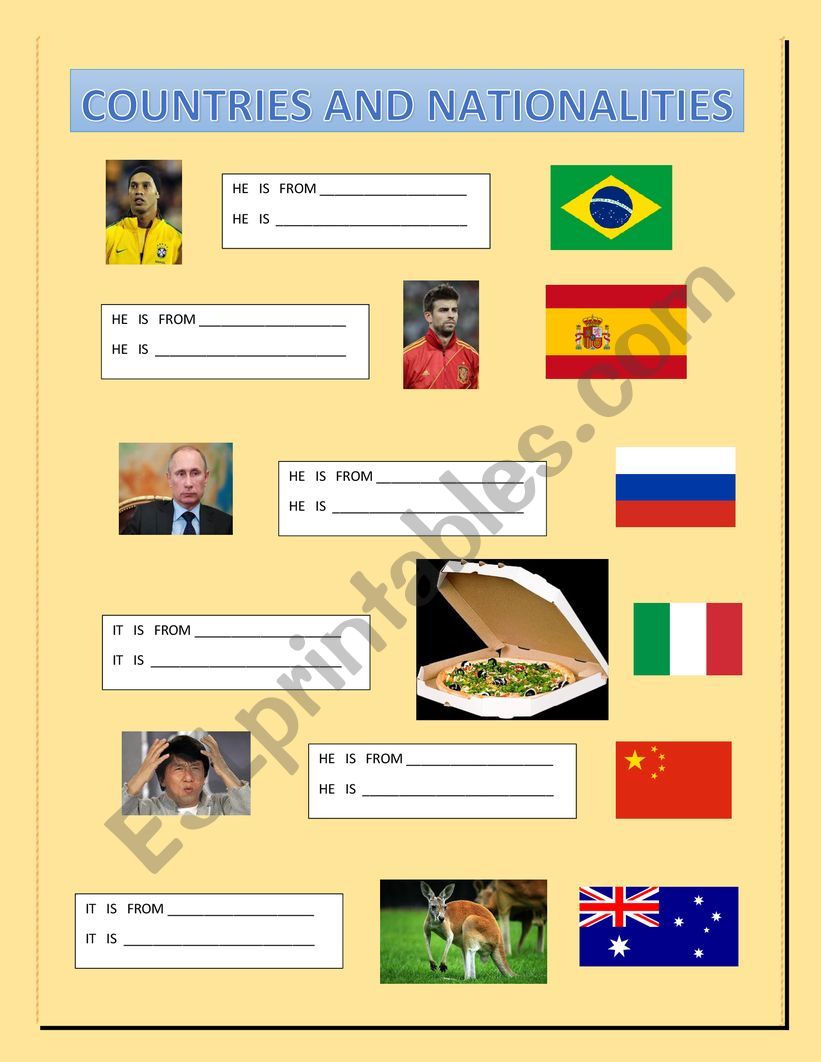 COUNTRY AND NATIONALITY worksheet