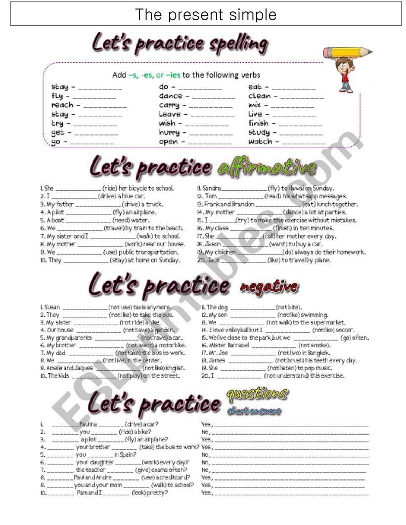 The present simple, all in 1 worksheet