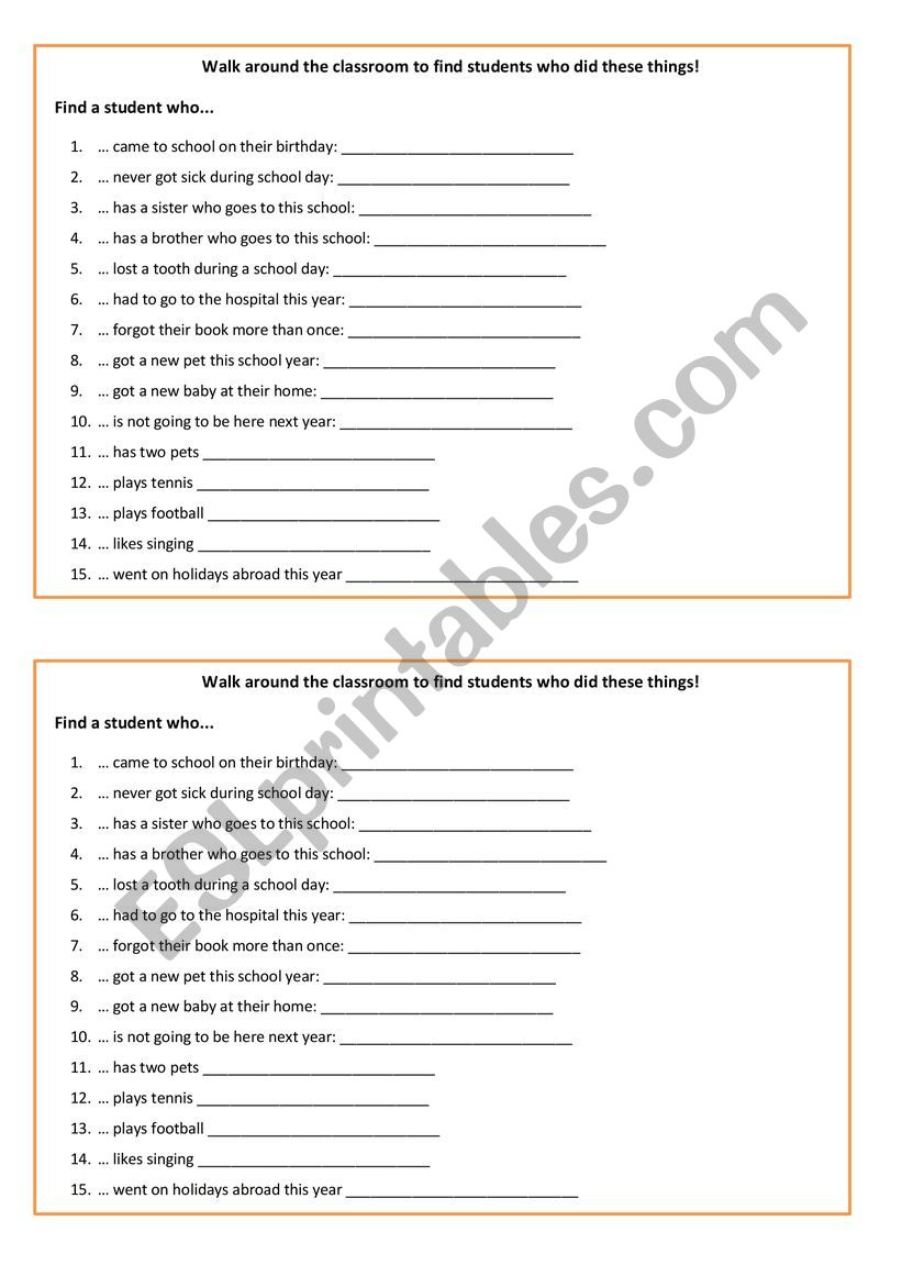 Find someone who... worksheet