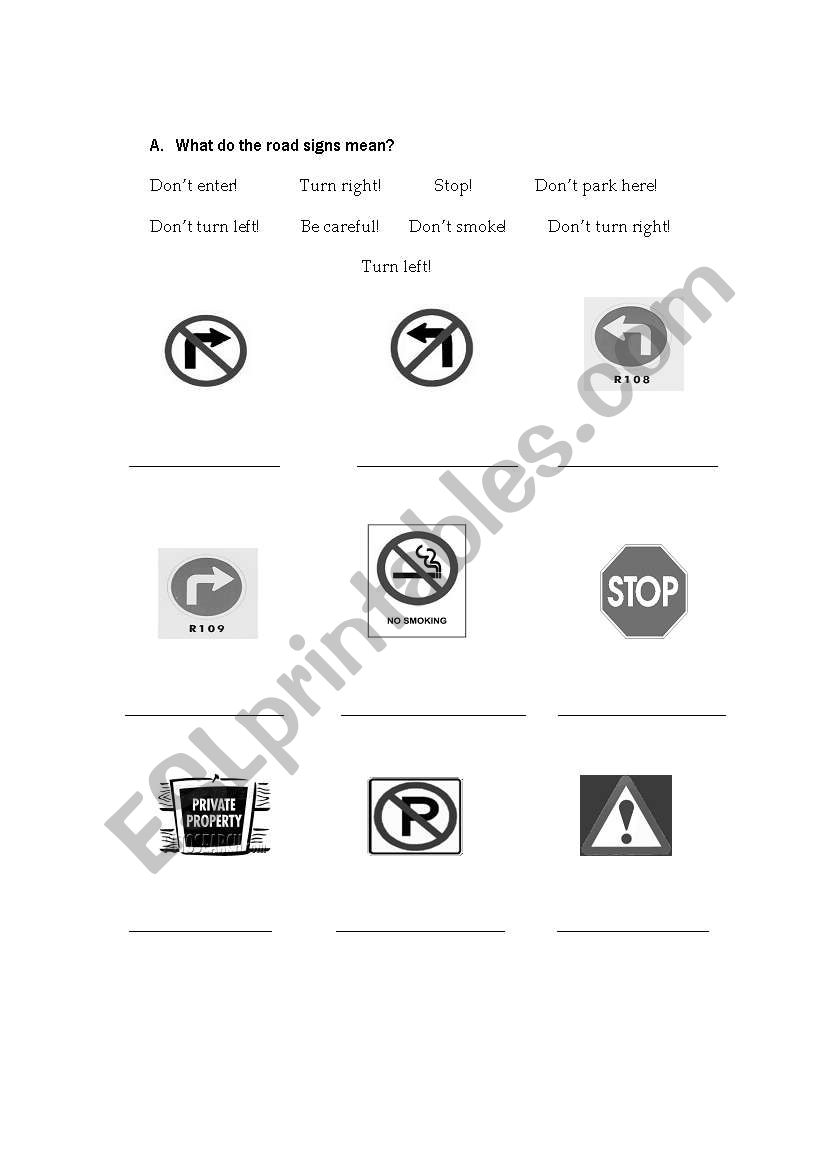 Road Signs worksheet