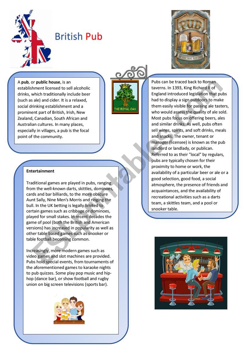 British Pub worksheet