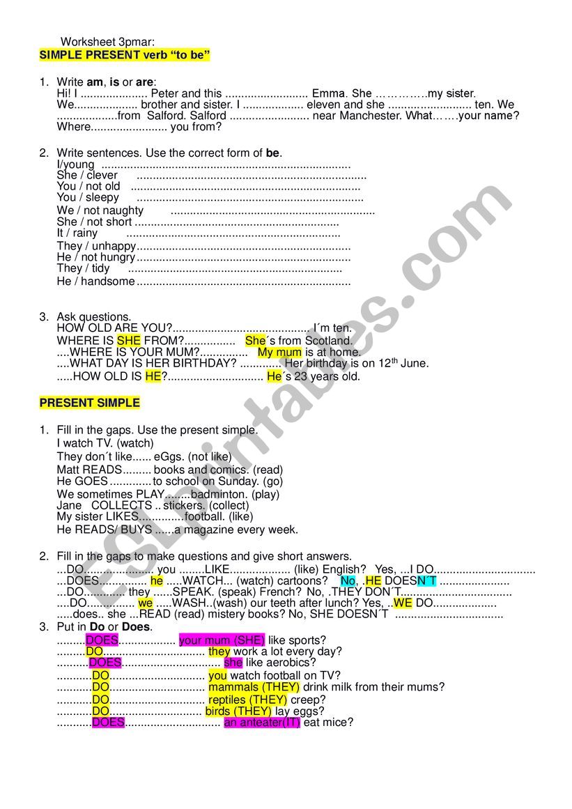 review of the verb to be worksheet