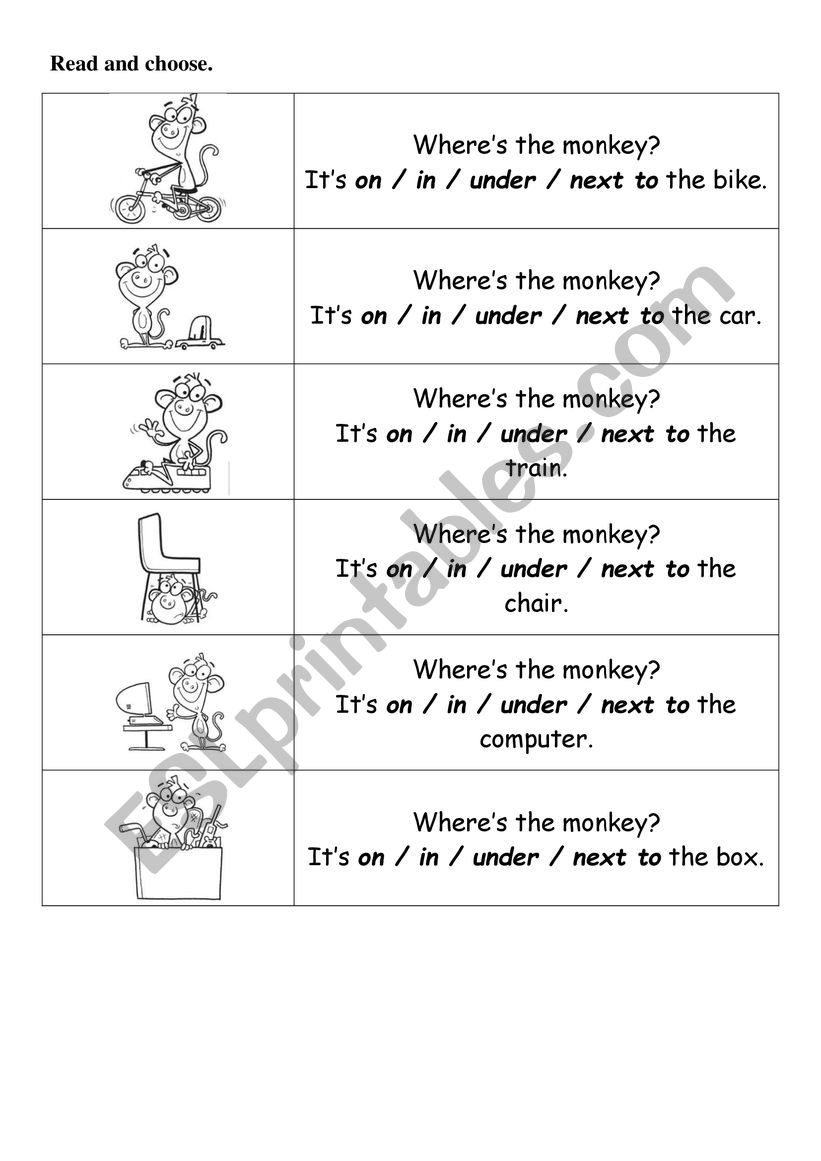 Prepositions of place worksheet