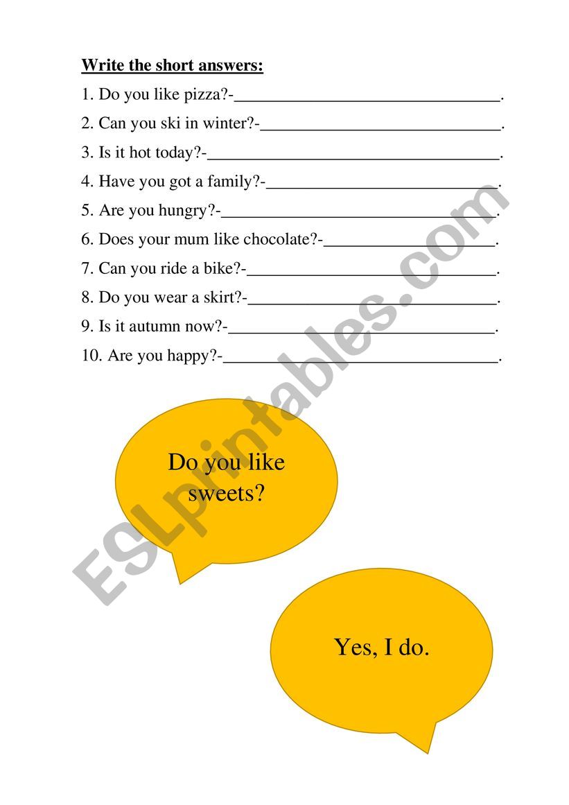 Short answers worksheet