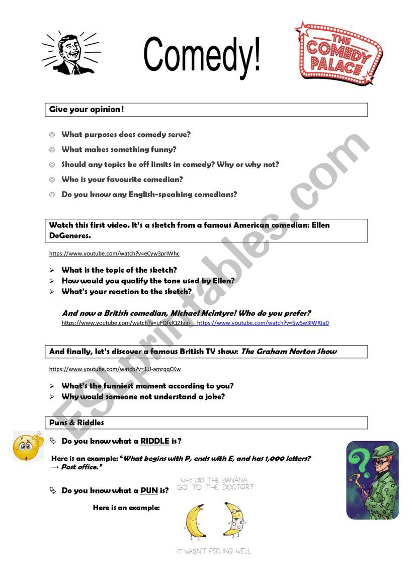 Comedy worksheet