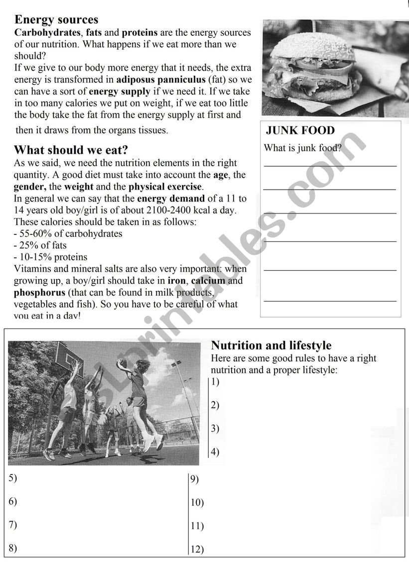 Nutrition worksheet