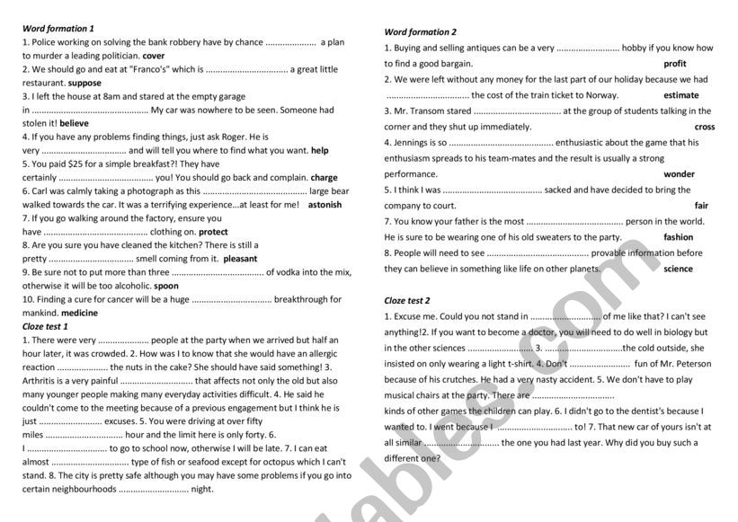 Word formation_Cloze test worksheet