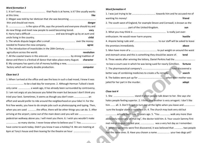 Word formation_Cloze test_2 worksheet