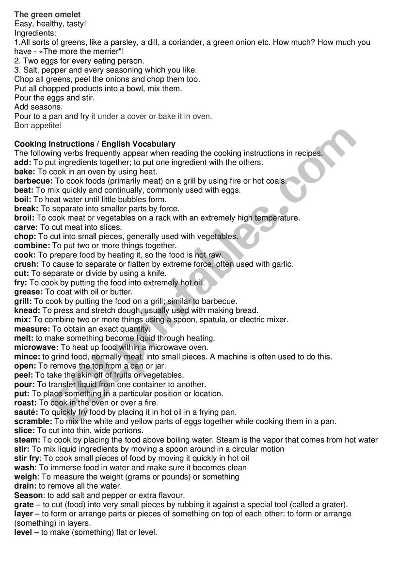 ENGLISH COOKING VERBS worksheet