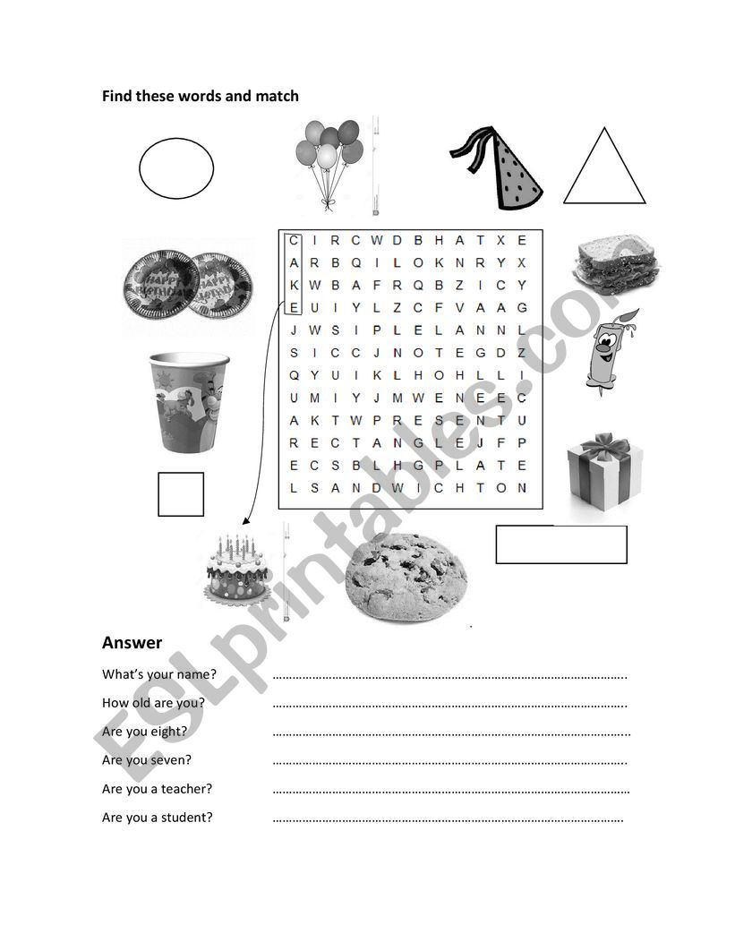 Birthday vocabulary worksheet