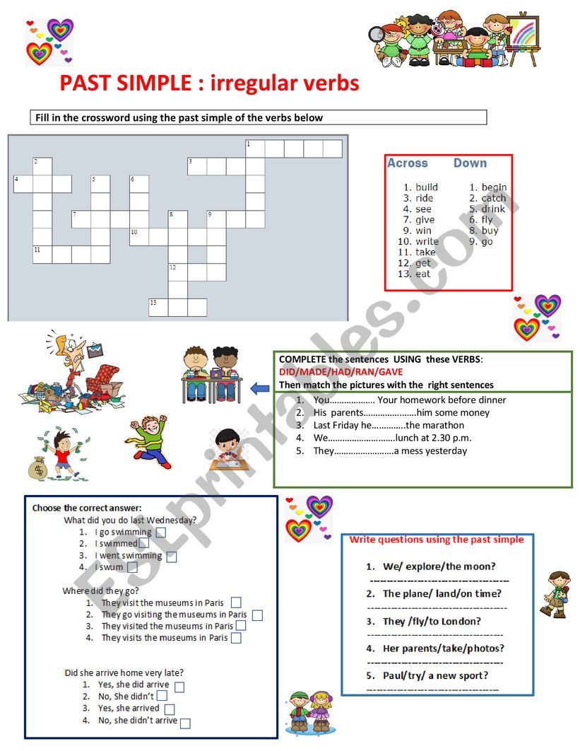 Past Simple Irregular verbs Crossword