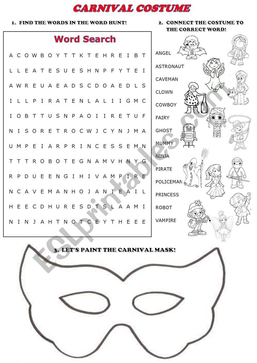 Carnival Costumes worksheet