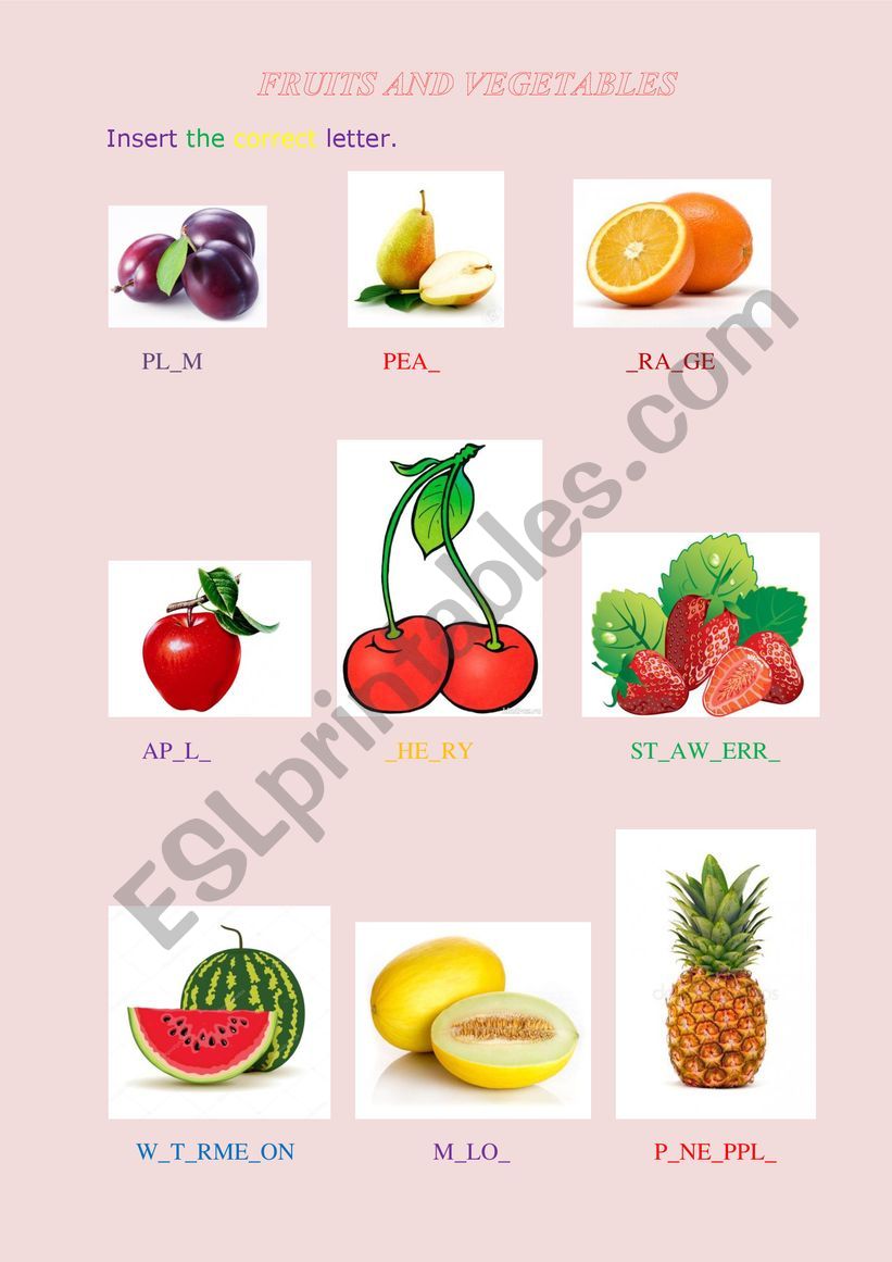 FRUITS AND VEGETABLES worksheet