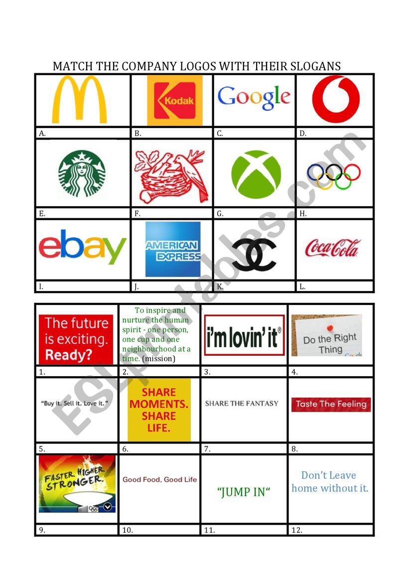 Famous Logos And Slogans Worksheet School Slogans Slogan Logo Quiz ...