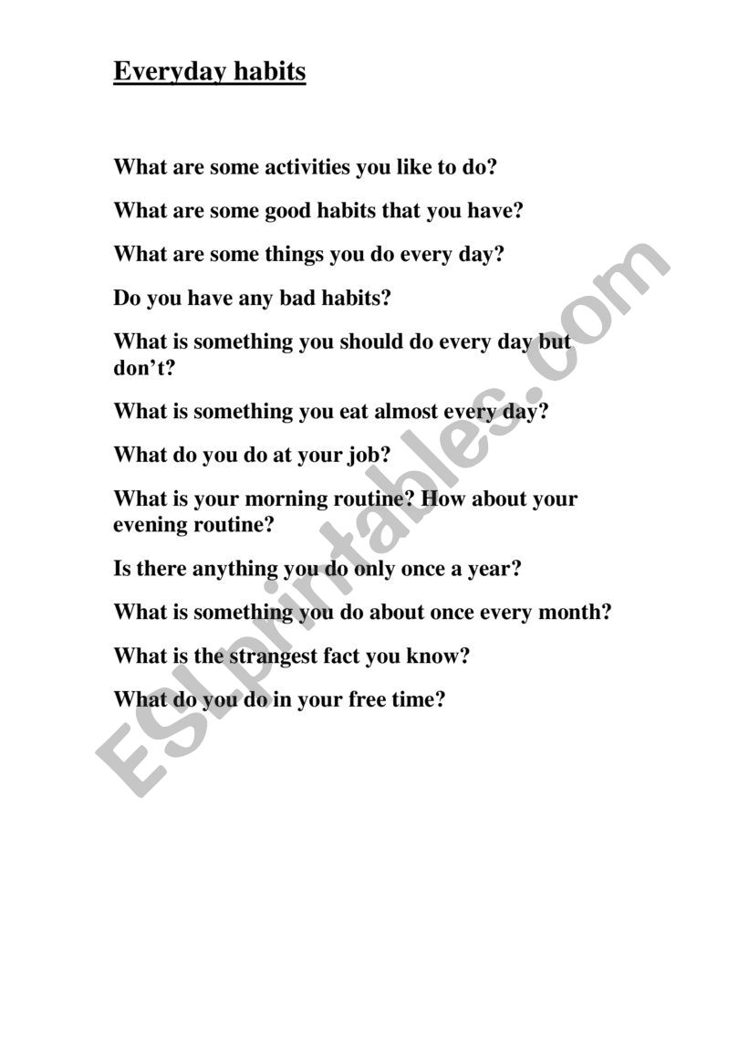 everyday habits worksheet