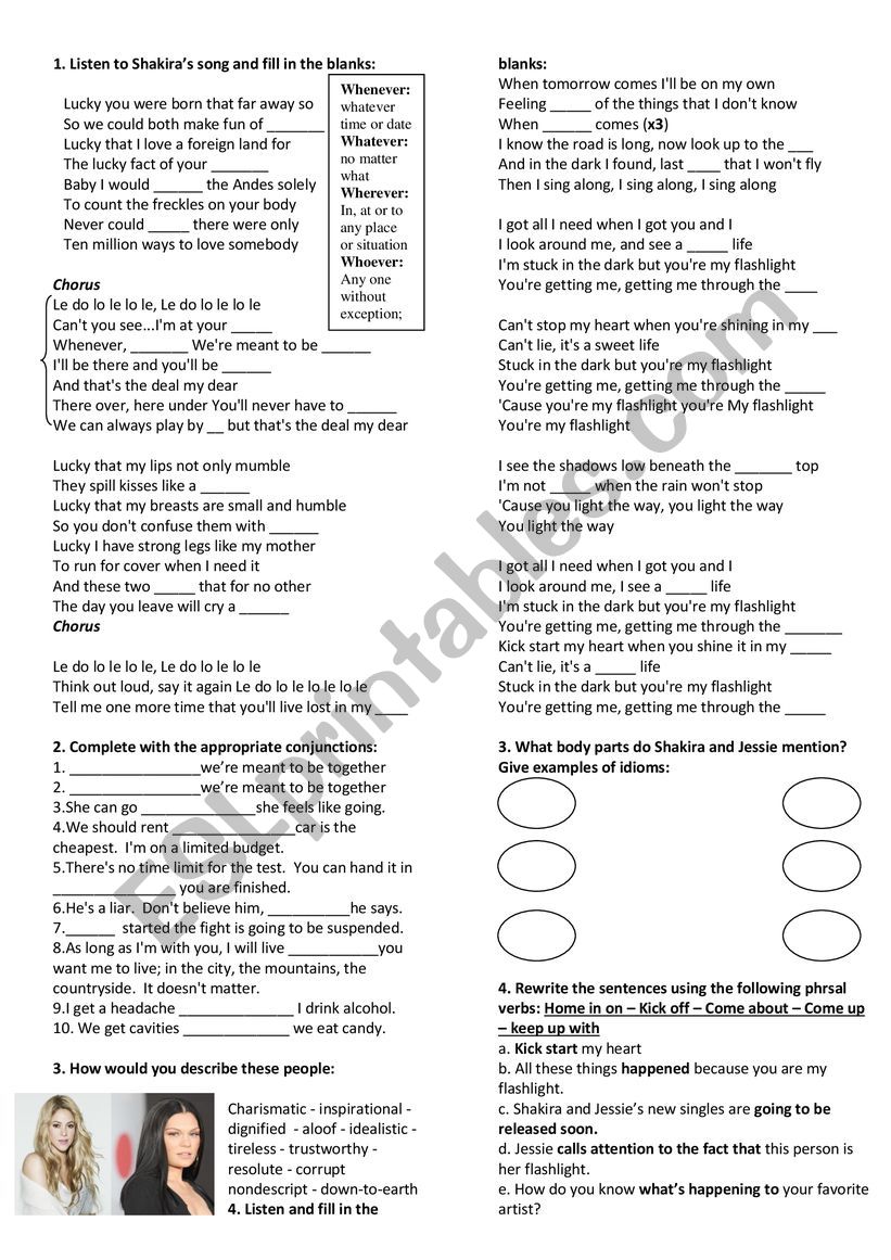 Songs  worksheet