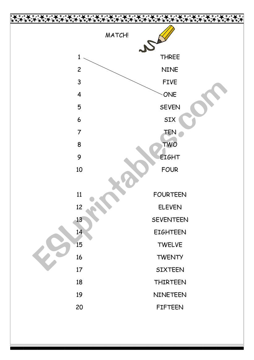Numbers Match 1-20 worksheet