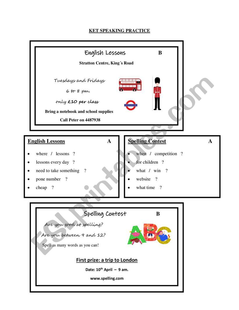 KET Speaking practice worksheet