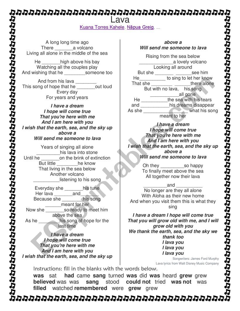 Lava  worksheet