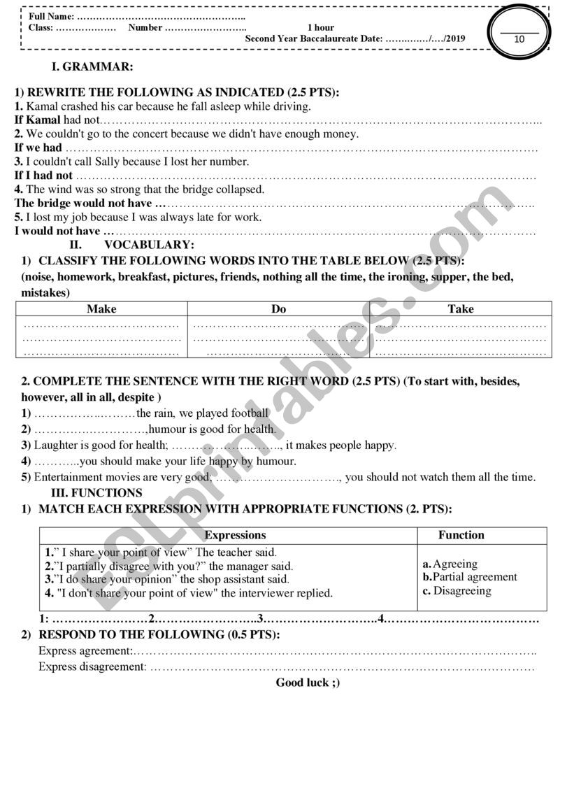 Language Quiz 2 Bac S 2 worksheet