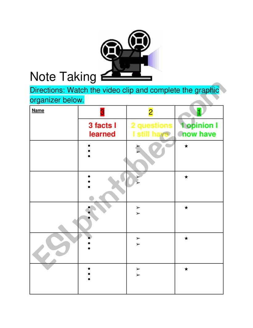 Movie NoteTaking worksheet