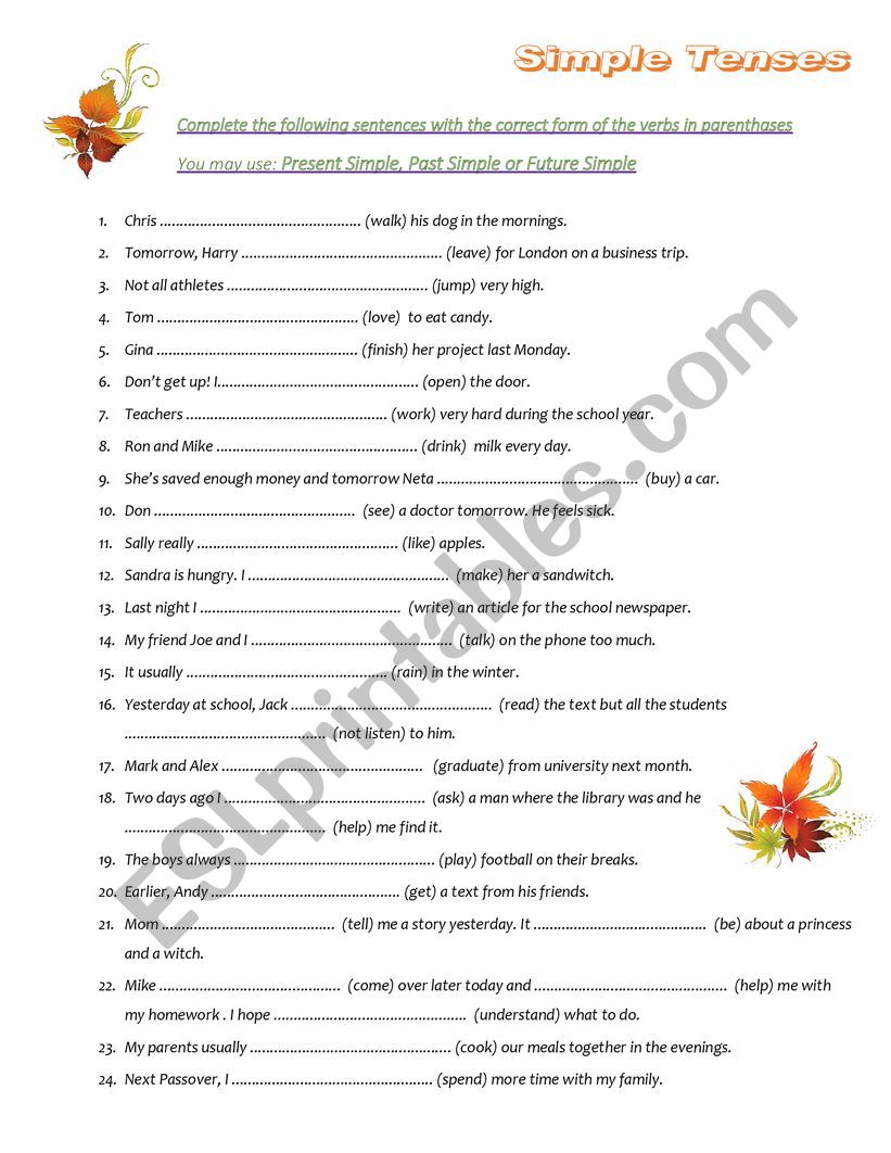 Simple Tenses worksheet