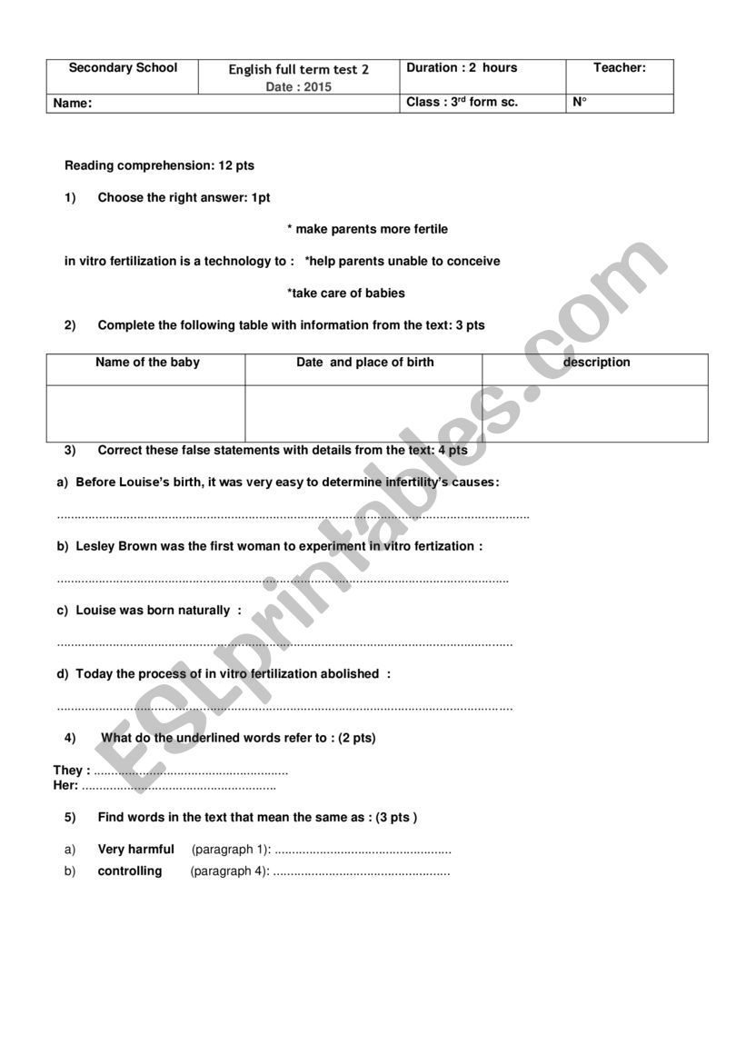3rd form full term 2 worksheet