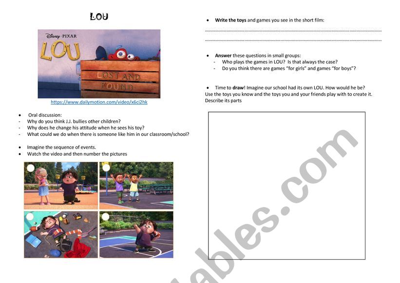 LOU Lost and Found Pixar worksheet