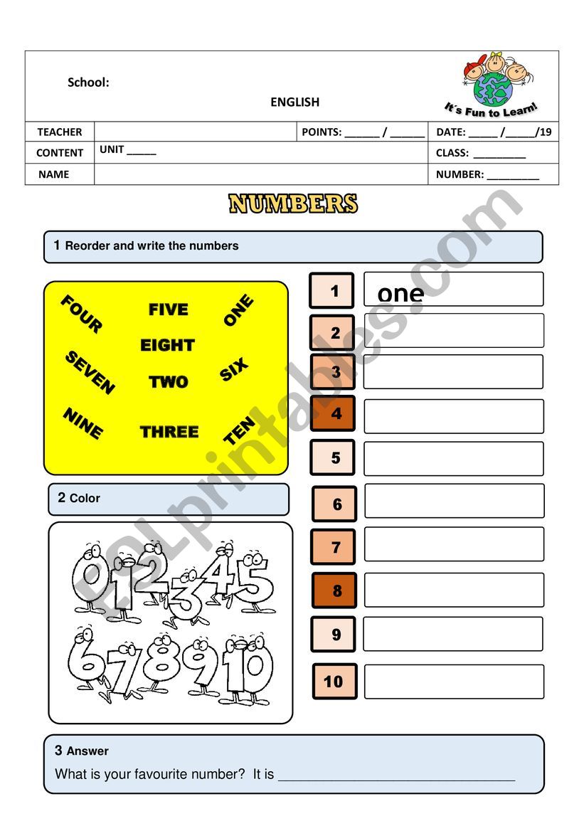 Numbers ans School supplies worksheet