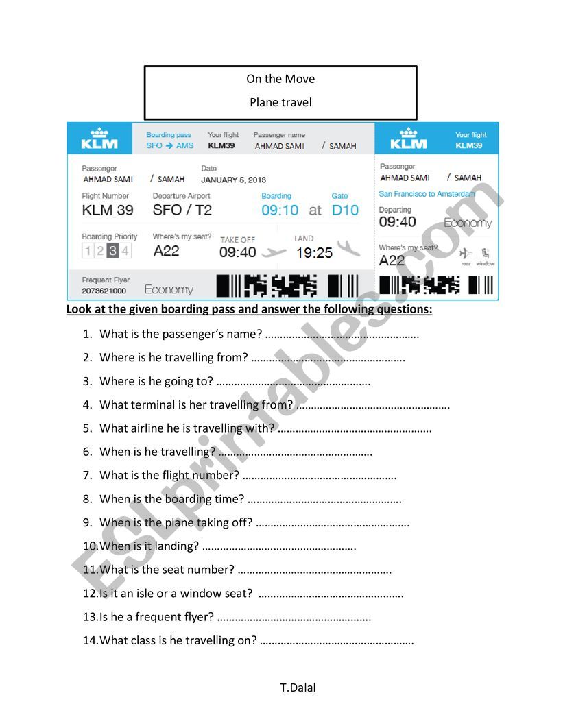 boarding pass worksheet