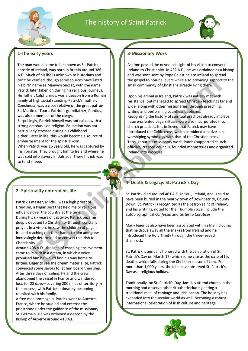 History of Saint Patrick worksheet