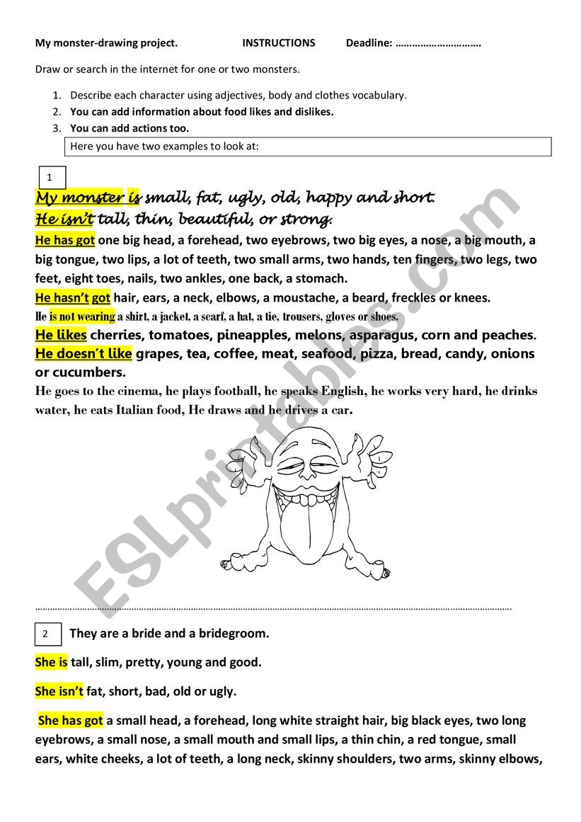 Project about describing monsters or people