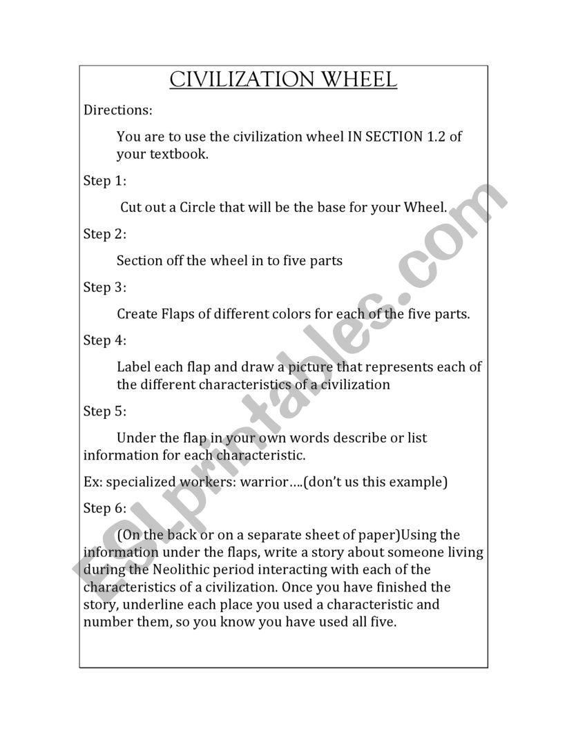 Civilization Wheel worksheet