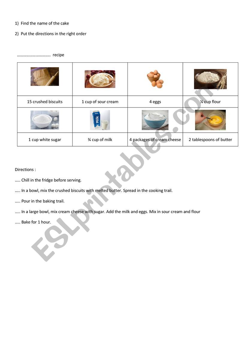 Cheesecake recipe - food A2 worksheet