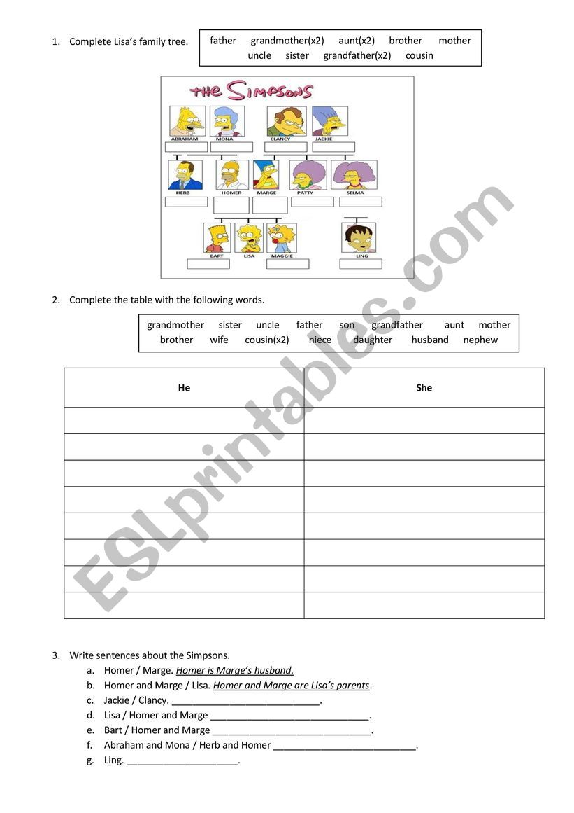 family worksheet