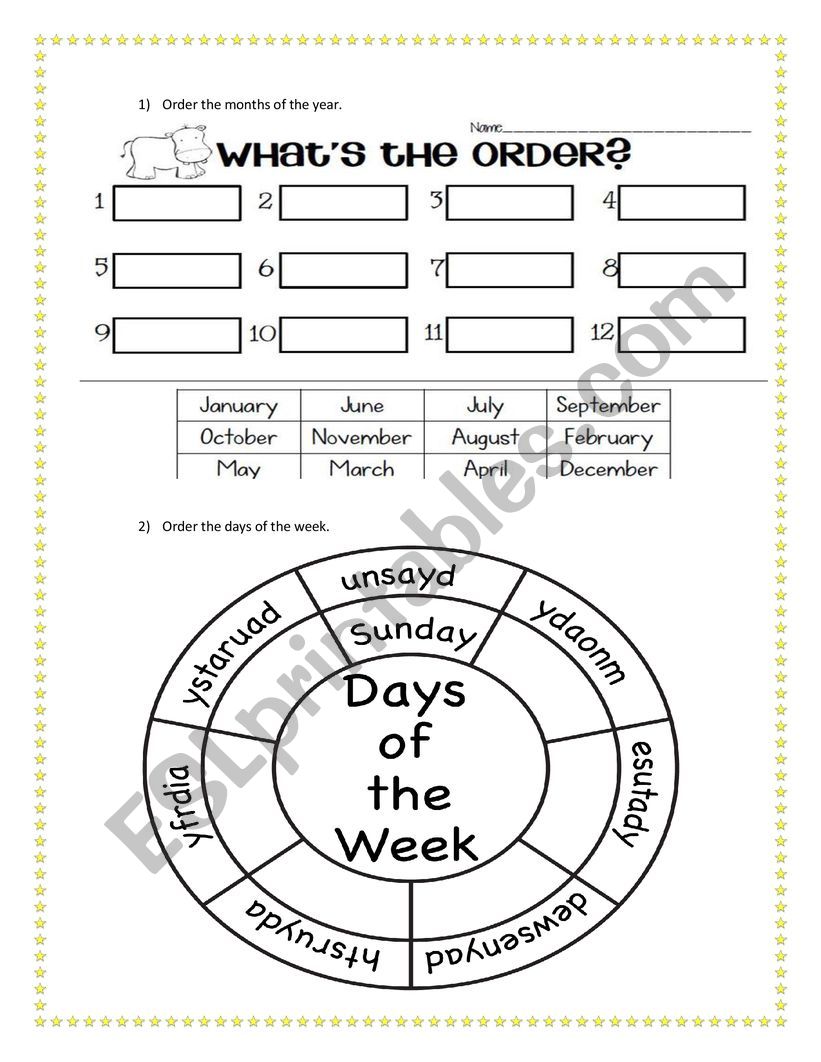 Days and Months worksheet