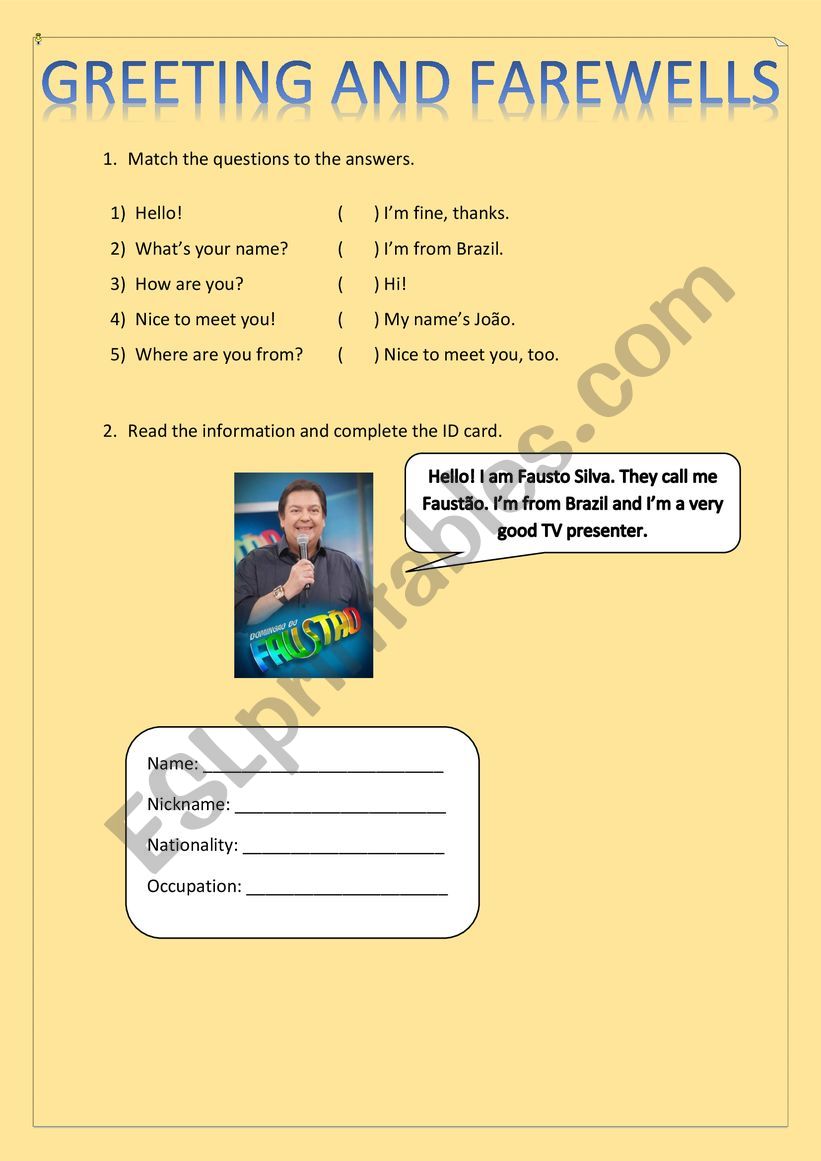 Greetings worksheet