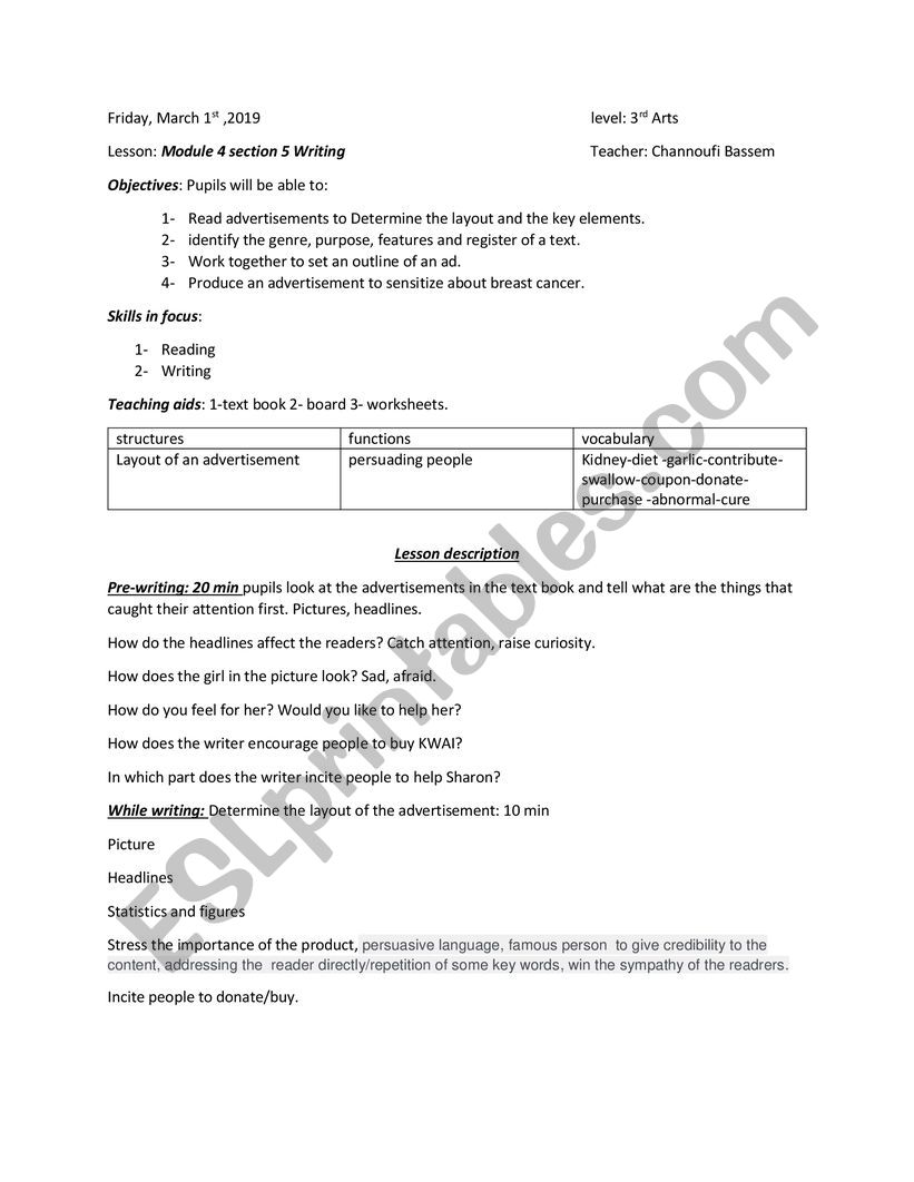 3rd Arts module 3 section 5 worksheet