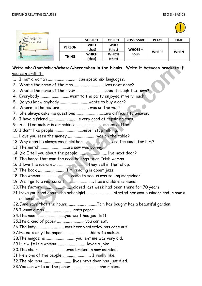 Relative Pronouns worksheet