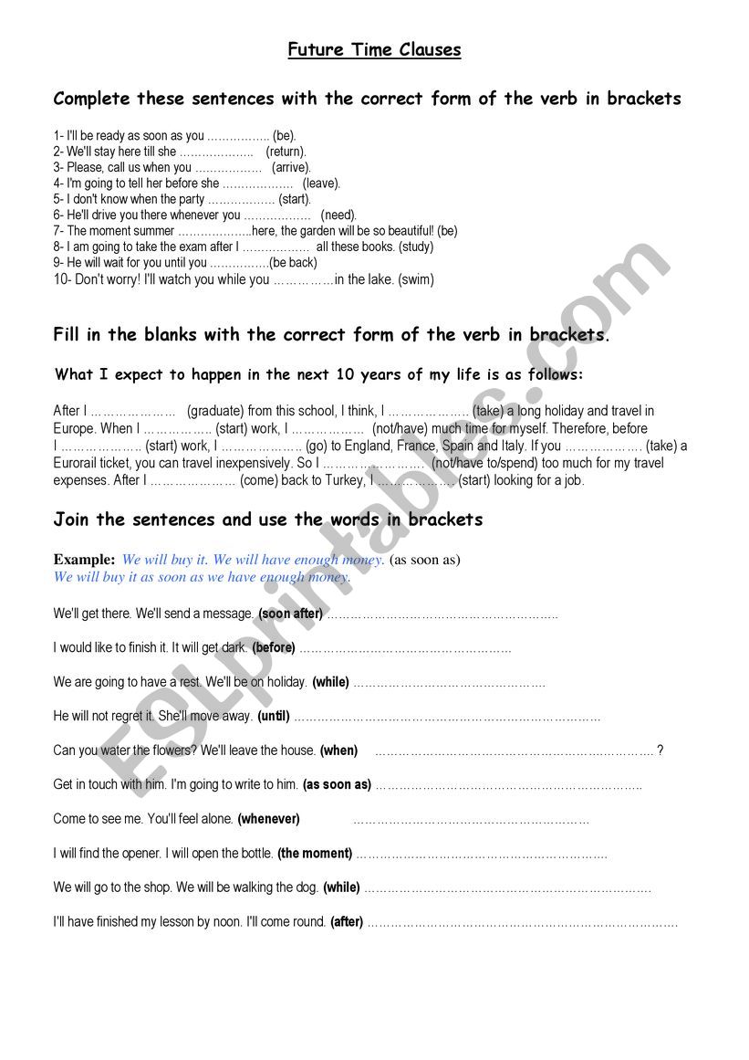 Fuure Time Clauses worksheet