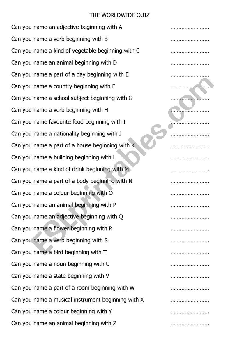 world quiz worksheet