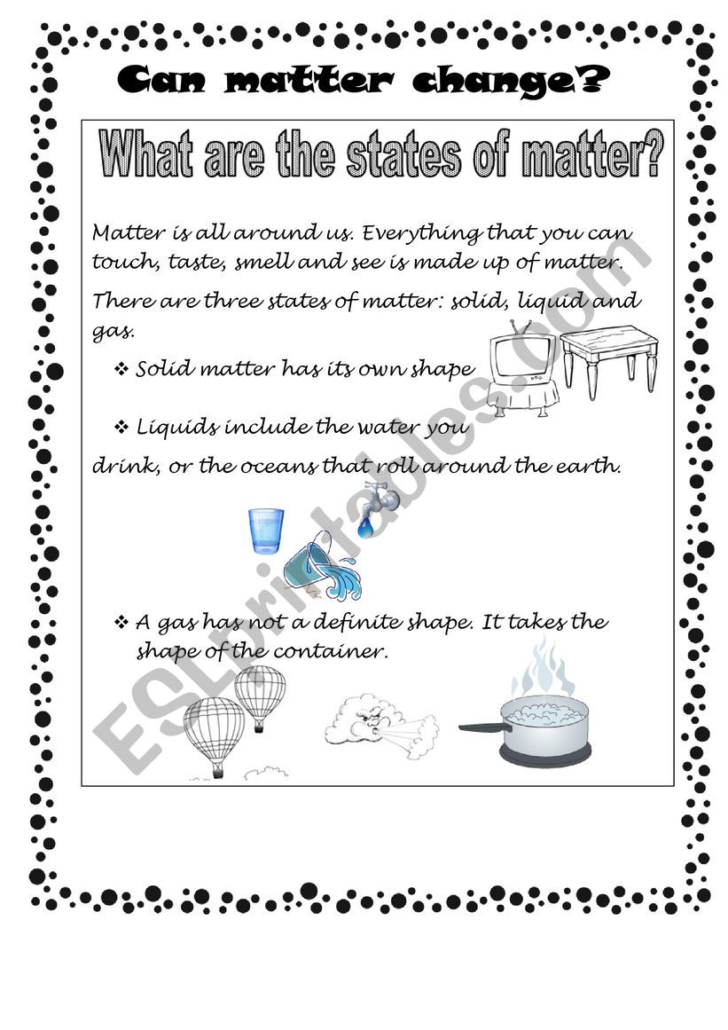 States of matter worksheet