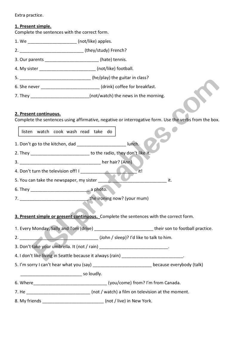 Revision exercises first term worksheet