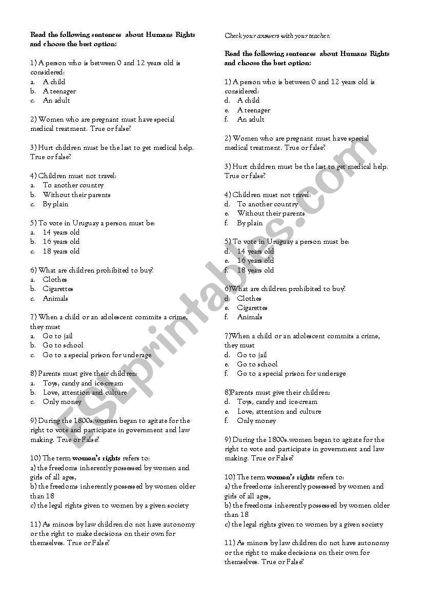 Children and Women Rights worksheet