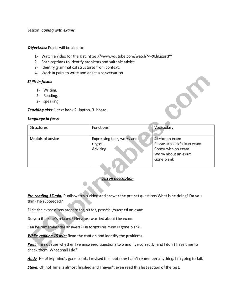 Lesson 19 coping with exams 2nd form Tunisia