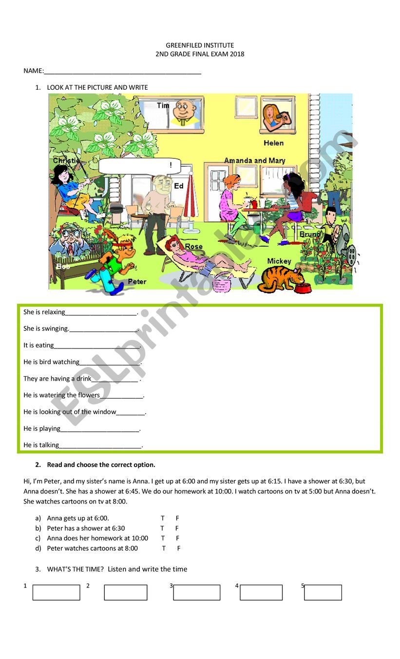 2nd grade exam worksheet